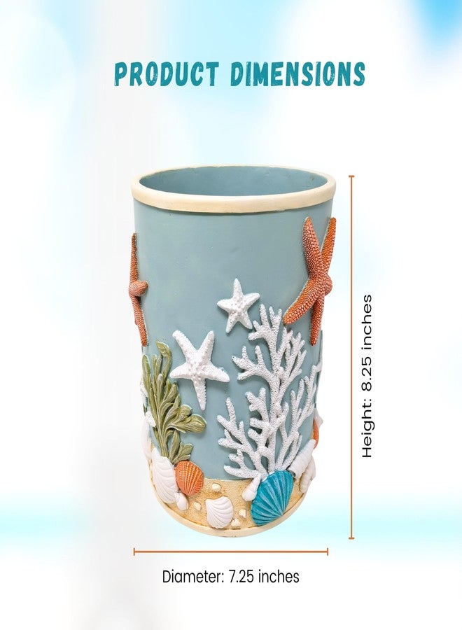 AMAJY Seaside Splendor Wastebasket-3D Resin Ocean Elements with Seashells & Starfish - Coastal Beach Bathroom or Guest Bath Small Trash Bin - Premium Resin Small Wastebasket for Bathroom, Bedroom, or Office - Image 2