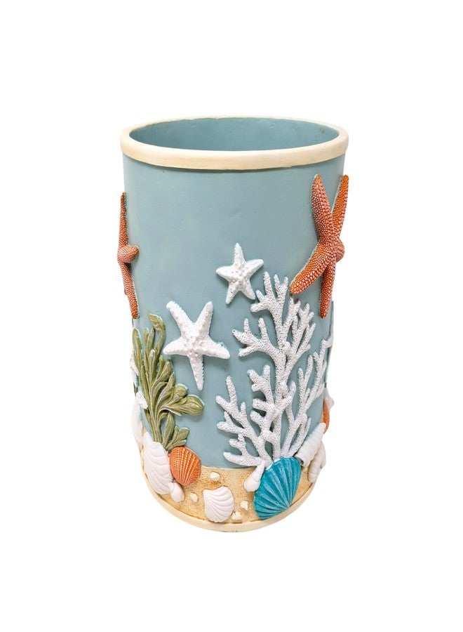 AMAJY Seaside Splendor Wastebasket-3D Resin Ocean Elements with Seashells & Starfish - Coastal Beach Bathroom or Guest Bath Small Trash Bin - Premium Resin Small Wastebasket for Bathroom, Bedroom, or Office - Image 1
