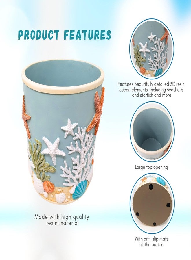 AMAJY Seaside Splendor Wastebasket-3D Resin Ocean Elements with Seashells & Starfish - Coastal Beach Bathroom or Guest Bath Small Trash Bin - Premium Resin Small Wastebasket for Bathroom, Bedroom, or Office - Image 3
