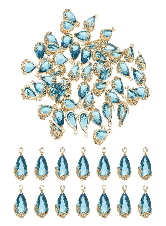 YOKIVE 50 Pcs Faceted Teardrop Rhinestone Gemstone Charms, Gold Plated Glass Crystal Dangle Pendants, Great for Necklace Earring Bracelet Pendant Jewelry DIY Craft(Dark Blue, 16 x 9mm) - Image 1