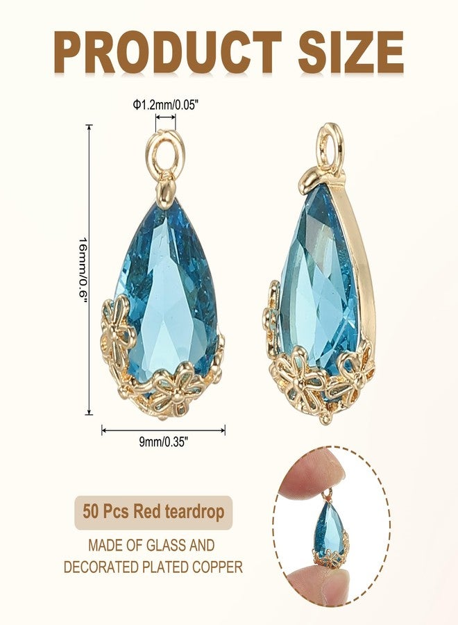YOKIVE 50 Pcs Faceted Teardrop Rhinestone Gemstone Charms, Gold Plated Glass Crystal Dangle Pendants, Great for Necklace Earring Bracelet Pendant Jewelry DIY Craft(Dark Blue, 16 x 9mm) - Image 2