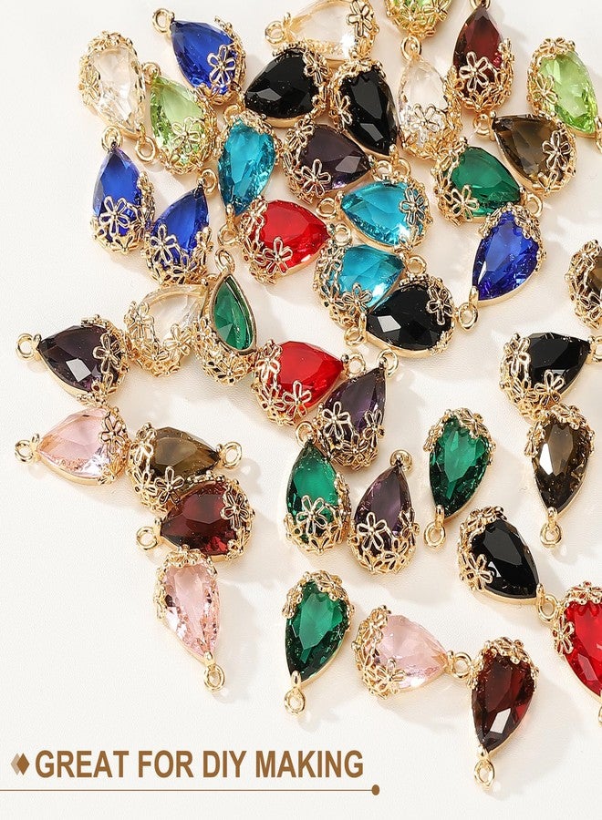 YOKIVE 50 Pcs Faceted Teardrop Rhinestone Gemstone Charms, Gold Plated Glass Crystal Dangle Pendants, Great for Necklace Earring Bracelet Pendant Jewelry DIY Craft(Dark Blue, 16 x 9mm) - Image 3