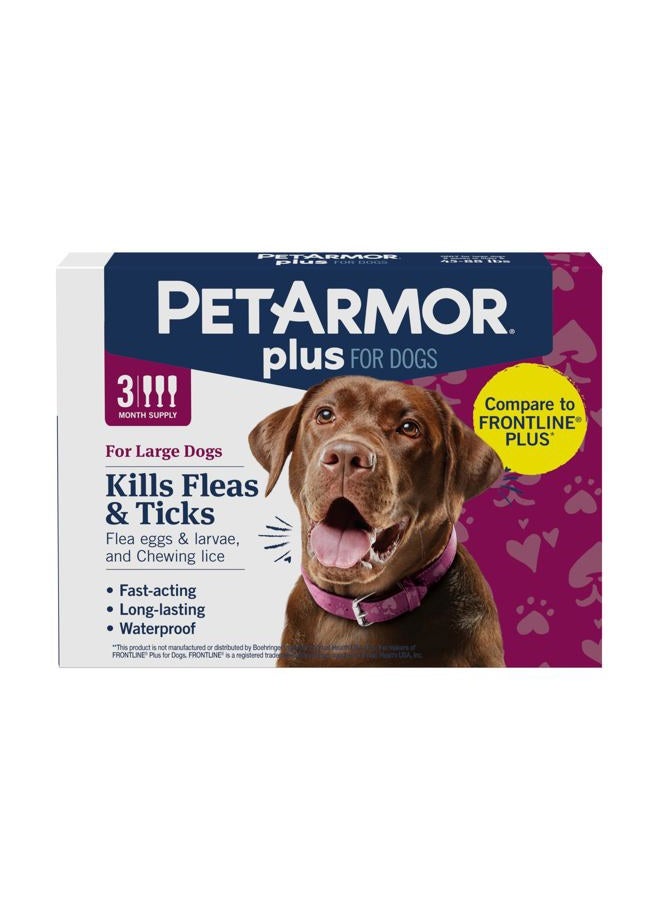 PetArmor Plus Flea and Tick Prevention for Dogs, Large Dog Flea and Tick Treatment, 3 Doses, Waterproof Topical, Fast Acting (45-88 lbs) - Image 1