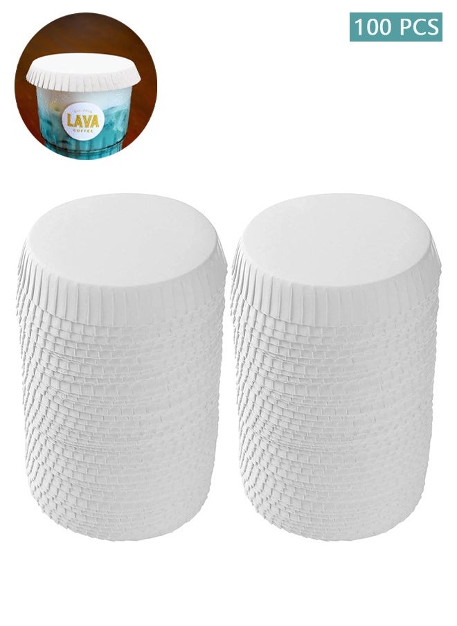 HY - 100 PCS Disposable Paper Cup Cover Hot Cup Lid Recycled Drinking Lid Coffee Cup Cover for Cafe Hotel KTV Bars, Paper Covers for Glassware, 2.95 Inches Diameter White Paper Cup Lids - Image 1