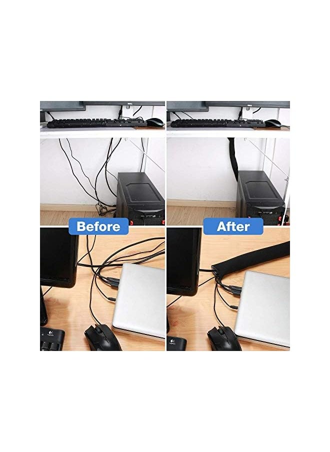 JOTO - 10.83ft Cable Management Sleeve, Cuttable Neoprene Cord Management Organizer System, Flexible Cable Wrap Cover Wire Hider for Desk TV Computer Office Home Theater -Reversible Black/White, Large - Image 1