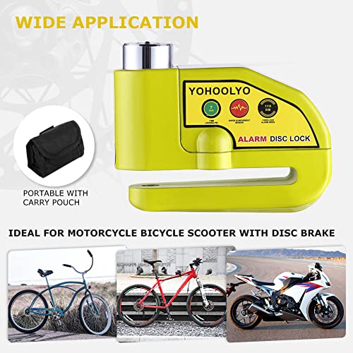 YOHOOLYO Alarm Disc Lock Motorcycle Disc Brake Lock Anti-Theft Waterproof 110 dB 7mm Pin 5ft Reminder Cable for Motorcycles Bike Scooter Carry Pouch - Image 3