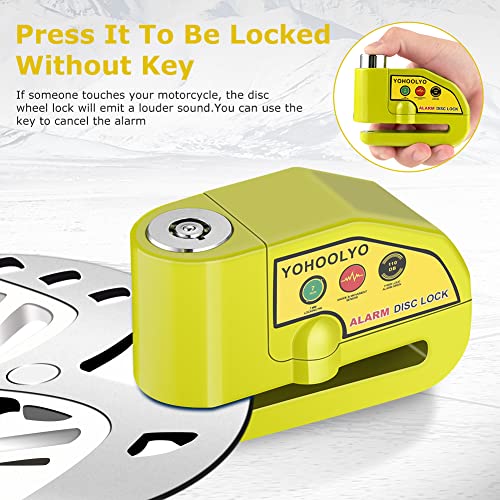 YOHOOLYO Alarm Disc Lock Motorcycle Disc Brake Lock Anti-Theft Waterproof 110 dB 7mm Pin 5ft Reminder Cable for Motorcycles Bike Scooter Carry Pouch - Image 2