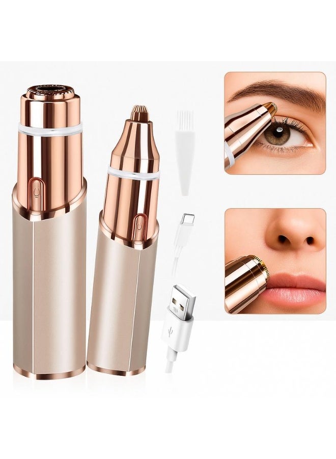 سكت شيكترو آلة إزالة شعر الوجه الكهربائية ثنائية الوظائف للنساء، مقلم الحواجب المحمول مع ضوء LED، ماكينة حلاقة مريحة قابلة لإعادة الشحن بنوع C للوجه والشفاه والأنف والجسم - Image 1