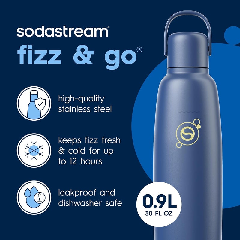 SodaStream Fizz & Go Cool - All Metal Bottle (Storm) Carbonating Bottle Capacity, 0.9L Stable base - Image 1