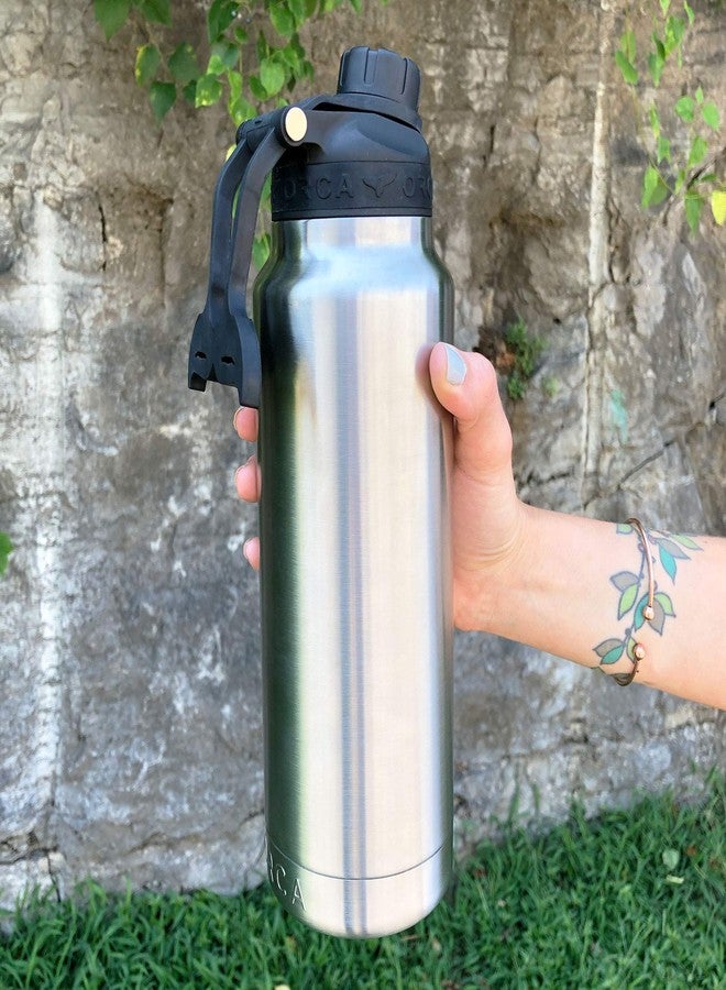 ORCA Hydra 34 oz. 18/8 Stainless Steel Insulated Water Bottle, Screw Top Sports Bottle, Powder Coated, with Silicone Grip Whale Tale Handle, Top Rack Dishwasher Safe - Stainless - Image 4