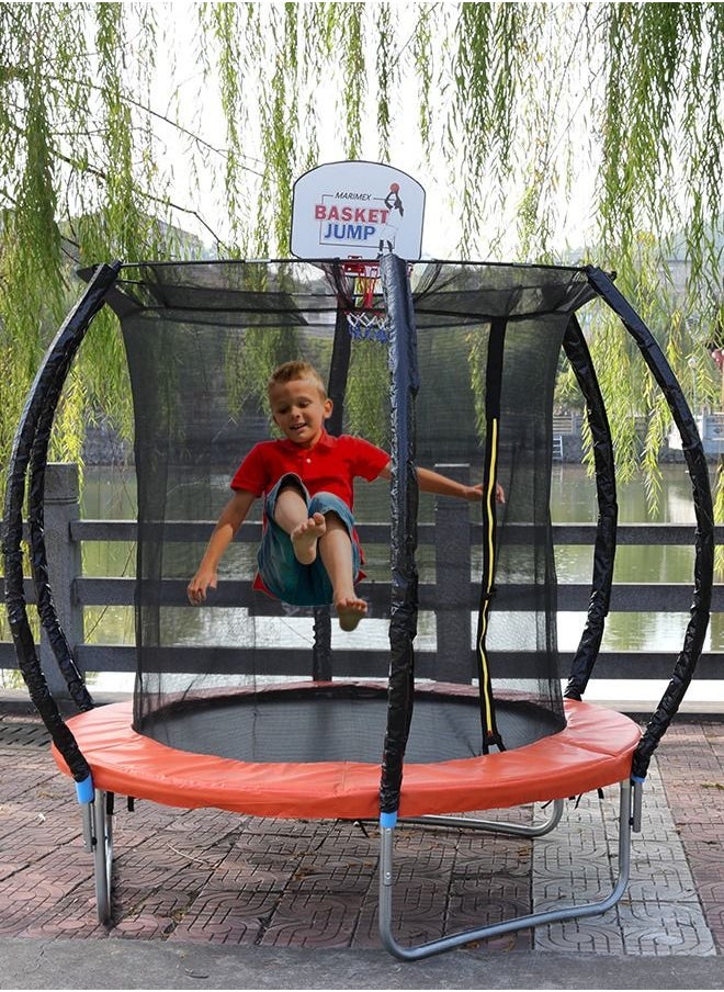 JSAITOYS 8ft Outdoor Round Trampoline Children Jumping Bed With Basketball Frame Hoop  - Image 1