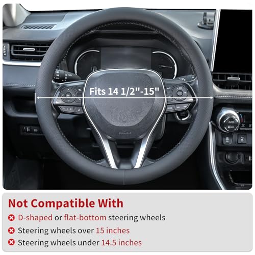 Uxcer Nappa Leather Steering Wheel Cover, Universal 14.5–15 Inch Non-Slip Breathable Steering Wheel Cover for Cars, Black - Image 2
