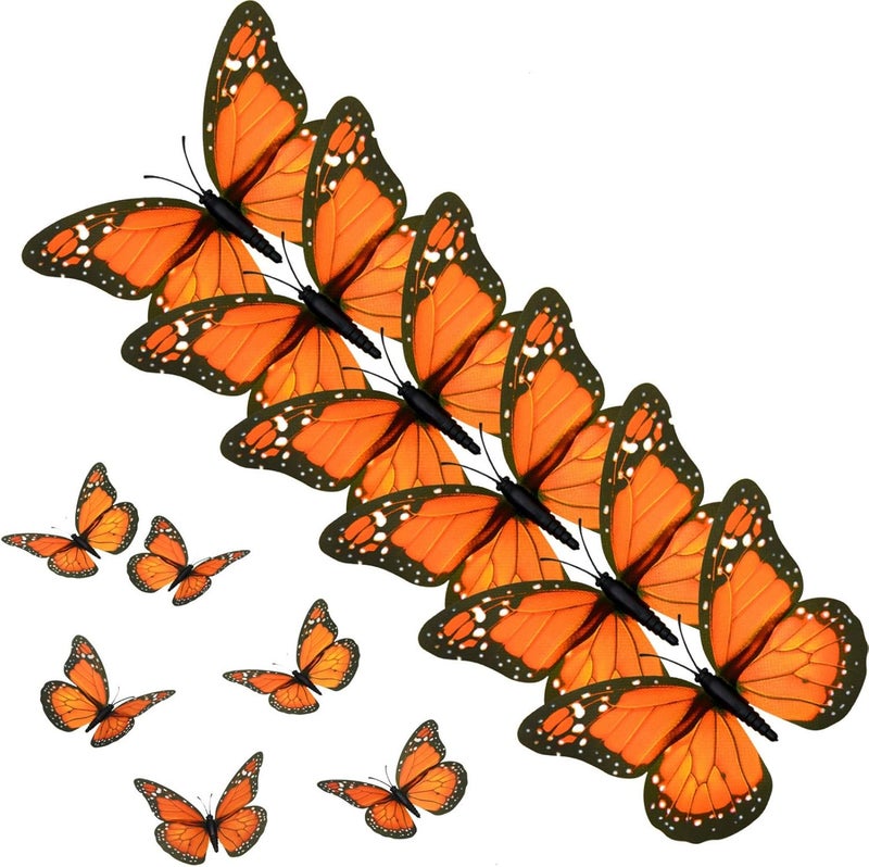 AQUEENLY Monarch Butterfly Decorations, 4.72'' Orange Premium Artificial Monarch Butterfly to Decorate for Craft, Home, Wall, Wedding, Party (12 Pcs) - Image 1