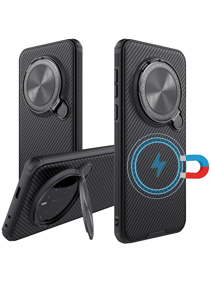 Aookay Compatible with Honor Magic 7 Pro Case, Camera Lens Privacy Protection Folding Kickstand Holder, TPU Bumper PC Back Cover Compatible with MagSafe Corners Shockproof Case (Magnetic Black)  - Image 1