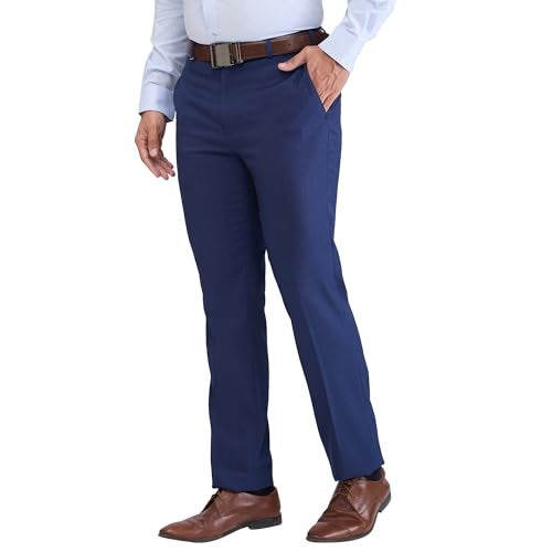Raymond Men's Contemporary Fit Terylene Blend Structure Pattern Flat Front Formal Trouser (Size: 34)-RMTX04877-B7 Dark Blue - Image 3