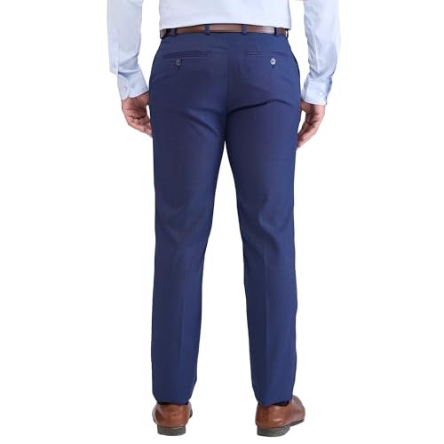 Raymond Men's Contemporary Fit Terylene Blend Structure Pattern Flat Front Formal Trouser (Size: 34)-RMTX04877-B7 Dark Blue - Image 4