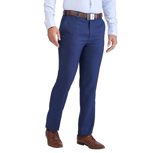Raymond Men's Contemporary Fit Terylene Blend Structure Pattern Flat Front Formal Trouser (Size: 34)-RMTX04877-B7 Dark Blue - Image 2