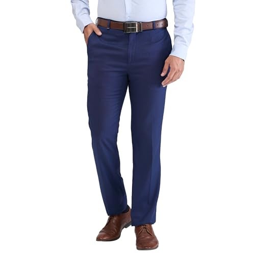Raymond Men's Contemporary Fit Terylene Blend Structure Pattern Flat Front Formal Trouser (Size: 34)-RMTX04877-B7 Dark Blue - Image 1