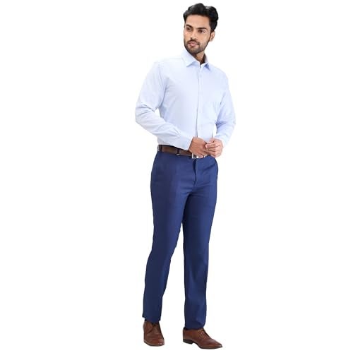 Raymond Men's Contemporary Fit Terylene Blend Structure Pattern Flat Front Formal Trouser (Size: 34)-RMTX04877-B7 Dark Blue - Image 5