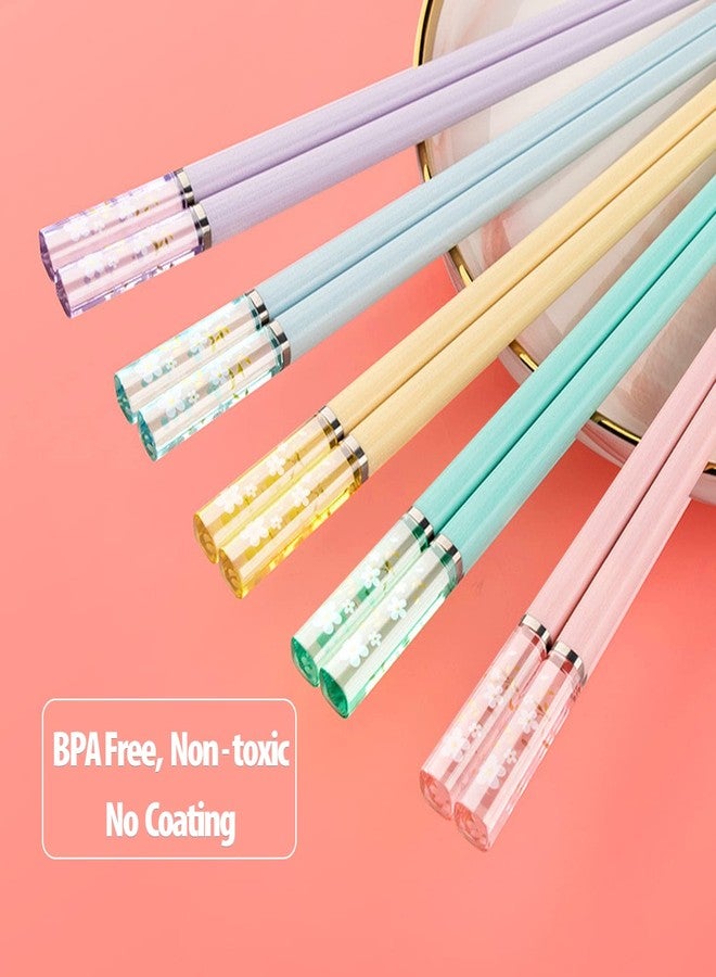 PYBBO Chopsticks Reusable Dishwasher Safe, 9.63 inch/24.3cm Fiberglass Non-Slip Chop Sticks, Chinese/Japanese Chop Sticks for beginners, Sakura Chopsticks Colorful- 5 Pairs - Image 4