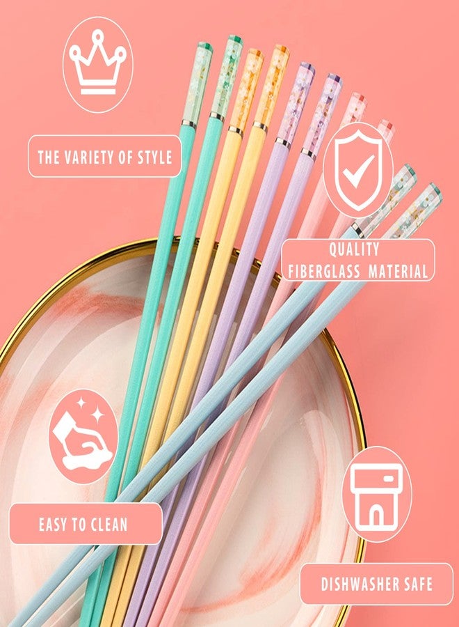 PYBBO Chopsticks Reusable Dishwasher Safe, 9.63 inch/24.3cm Fiberglass Non-Slip Chop Sticks, Chinese/Japanese Chop Sticks for beginners, Sakura Chopsticks Colorful- 5 Pairs - Image 2