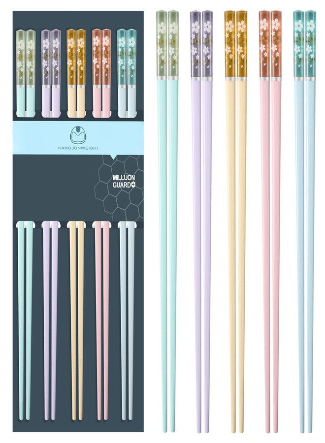 PYBBO Chopsticks Reusable Dishwasher Safe, 9.63 inch/24.3cm Fiberglass Non-Slip Chop Sticks, Chinese/Japanese Chop Sticks for beginners, Sakura Chopsticks Colorful- 5 Pairs - Image 1