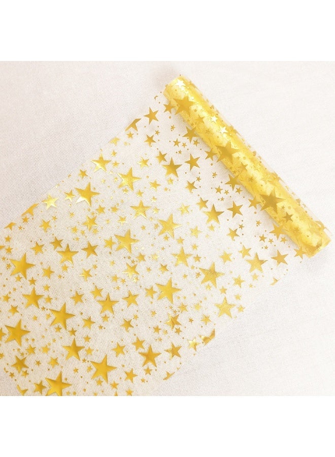 Gold Star Tulle Table Runner 28×275cm, Semi-Transparent Sheer Runner for Wedding & Party Decor - Image 2