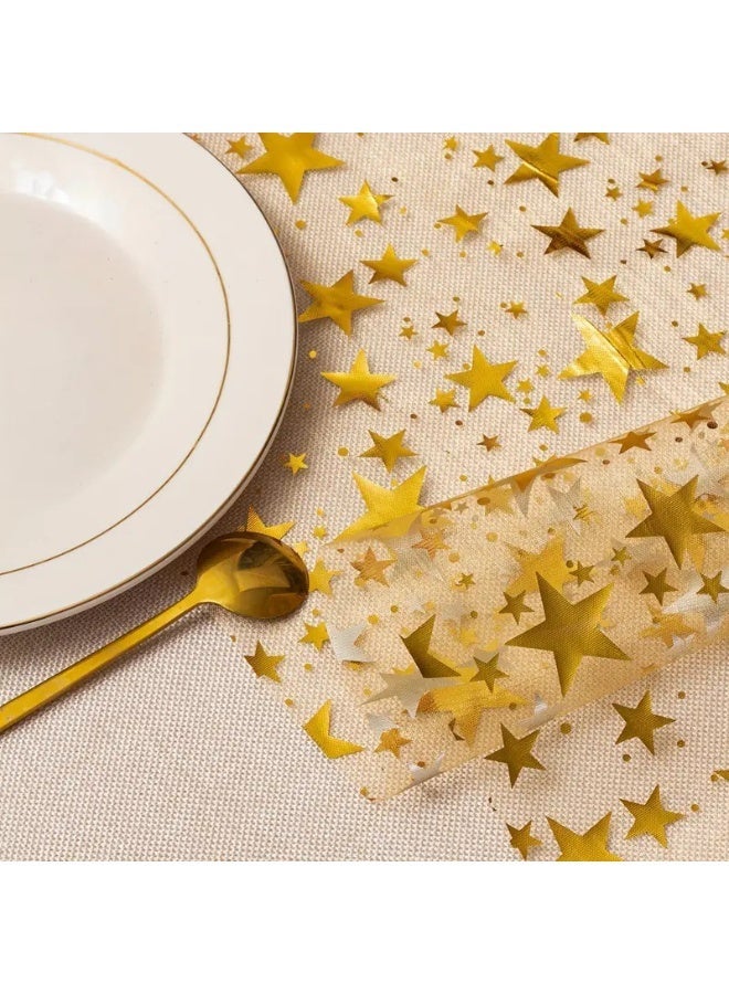 Gold Star Tulle Table Runner 28×275cm, Semi-Transparent Sheer Runner for Wedding & Party Decor - Image 5
