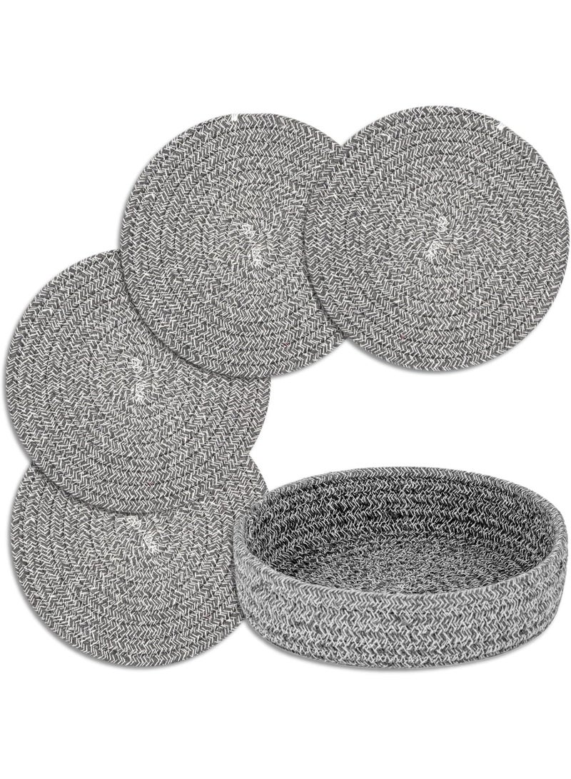 NOSKIN 4 Pcs Cotton Woven Trivets for Hot Dishes with Pot Holder, 7-Inch Heat Resistant Hot Pads, Grey - Image 1