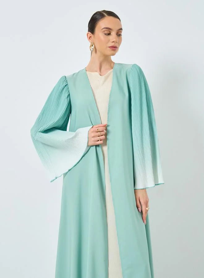 تايك تو Take Two Dye Print Bell Sleeve Open Front Abaya