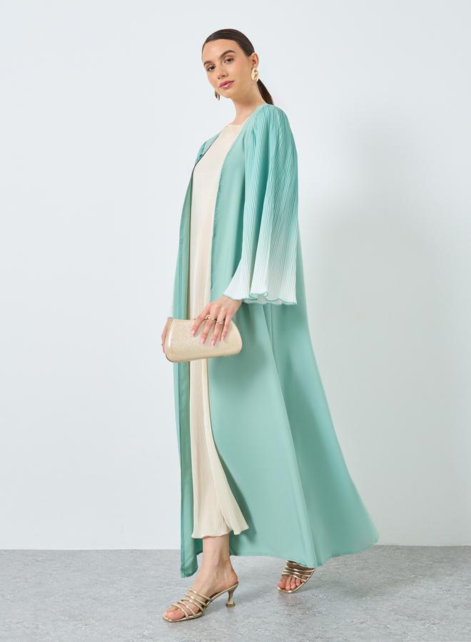 Take Two Styli Dye Print Bell Sleeve Open Front Abaya - Image 1