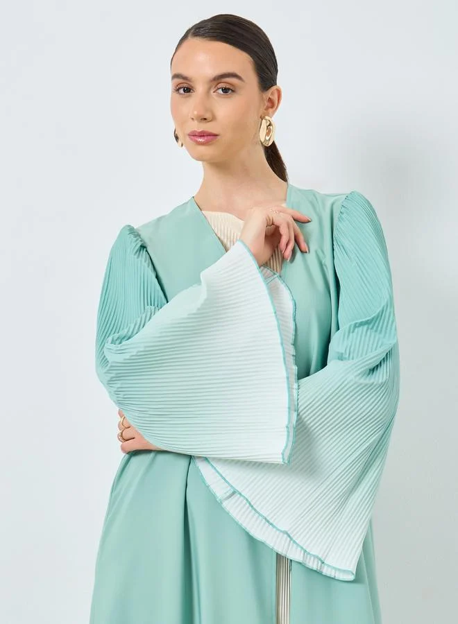 تايك تو Take Two Dye Print Bell Sleeve Open Front Abaya