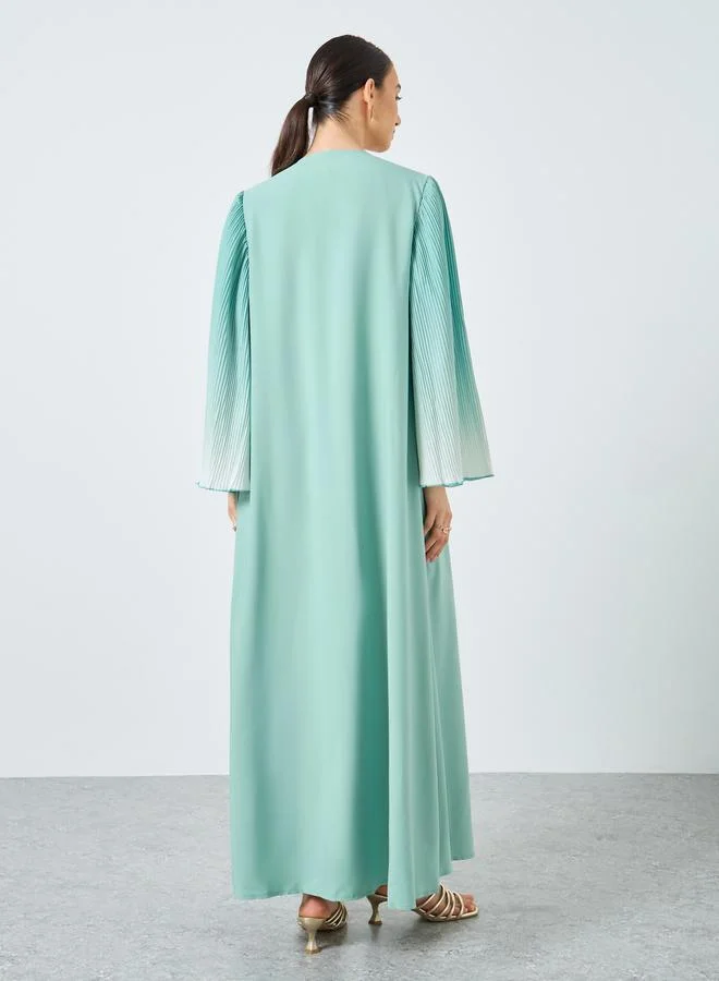 تايك تو Take Two Dye Print Bell Sleeve Open Front Abaya