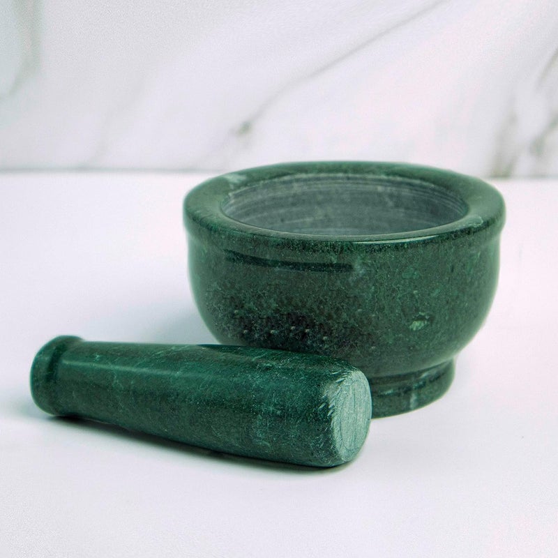 ZIG-ZAG Zig Zag 4 Inch Natural Granite Marble Mortar and Pestle Set Solid Green Stone Marble Grinder for Guacamole, Herbs, Spices, Medicine - Image 2