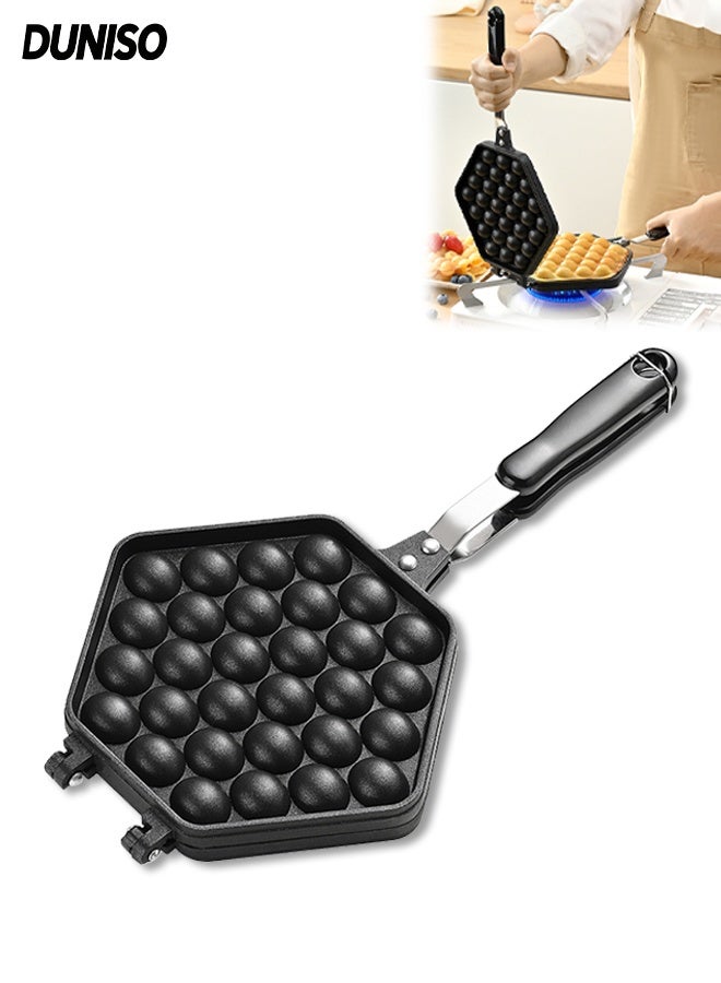 DUNISO Commercial Electric Bubble Waffle Maker, Double-Sided Non-Stick Aluminum Alloy Pan,Egg Waffle Maker for Gas Stove,Rust-Proof & Easy Clean,Anti-Scald Handles, for Breakfast, Camping, or Outdoor Cooking - Image 1