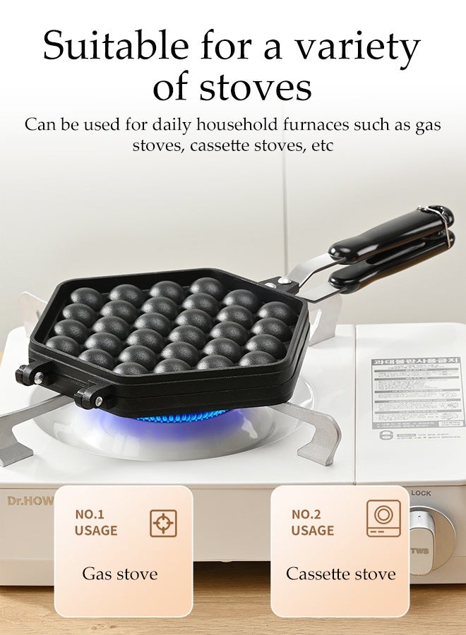 DUNISO Commercial Electric Bubble Waffle Maker, Double-Sided Non-Stick Aluminum Alloy Pan,Egg Waffle Maker for Gas Stove,Rust-Proof & Easy Clean,Anti-Scald Handles, for Breakfast, Camping, or Outdoor Cooking - Image 3