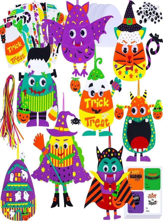 Winlyn 24 Sets Halloween Crafts Kits Fall Crafts DIY Halloween Ornaments Decorations Art Sets Pumpkin Monster Jack-o'-Lantern Foam Stickers Arts and Crafts Googly Eyes for Kids Classroom Activities - Image 5