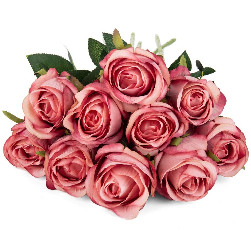 Flojery 10pcs Artificial Rose Flowers Long Stem Fake Silk Roses for DIY Wedding Bouquet Table Centerpiece Home Decor (Rose Red) - Image 3