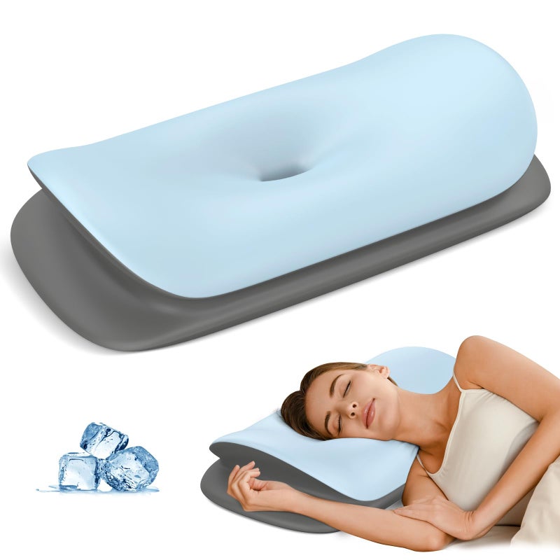 Olumoon Cervical Neck Pillow for Pain Relief - Pillow for Neck Support Sleeping for Side, Back & Stomach Sleepers, Ergonomic Memory Foam Contour Pillows with Breathable Cover (Blue&Grey) - Image 1