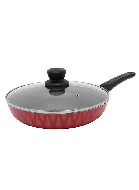 Non-Stick Aluminum Frying Pan With Glass Lid With Heat Resistant Handle Red/Black