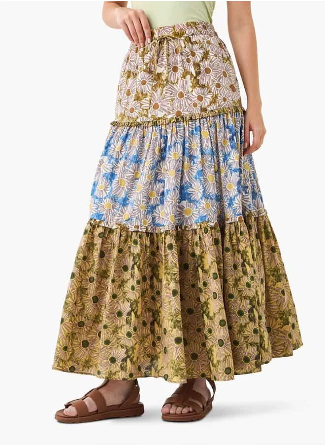 Lee Cooper Lee Cooper Floral PrintTiered Skirt with Elasticated Waistband
