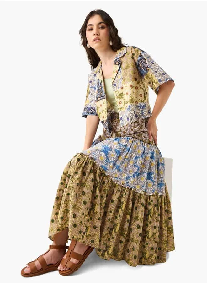 Lee Cooper Lee Cooper Floral PrintTiered Skirt with Elasticated Waistband