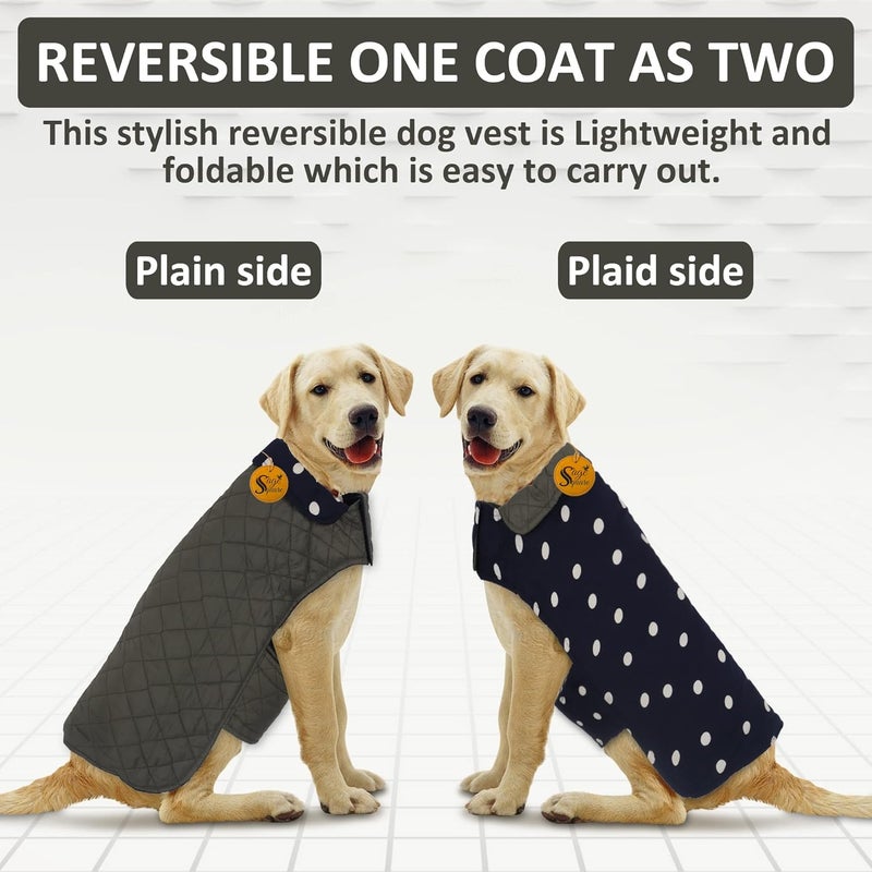 Sage Square Dog Fleece Jacket Reversible Dog Vest Waterproof, Windproof Cold Weather Dog Clothes Pet Apparel for Dogs (Navy Blue and Grey) (Large) (26 Inches) - Image 3