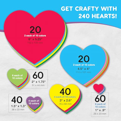 FreshCut Crafts 240 Pieces Heart Paper Cutouts, 2-Sided US Made Card Stock Punch Out Multicolor Hearts for Valentine’s Day Crafts, Bulletin Boards, Classroom Decor, and Posters 10 Vibrant Colors - Image 5