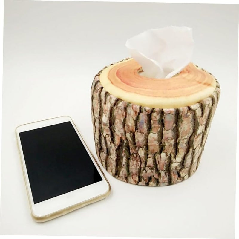 غطاء صندوق المناديل من كريم بلش بتصميم خشب مزيف للمنزل والمكتب والسيارة - Image 2