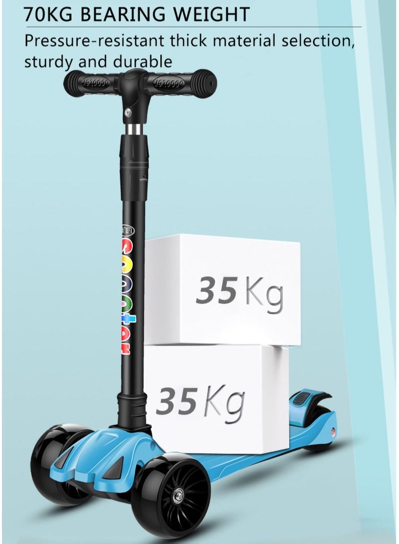 Kids scooter, 3 Wheel Scooter with Flash Wheels and Adjustable Height, Children Kick Scooter for 2-12 Year Kids (Bluel）