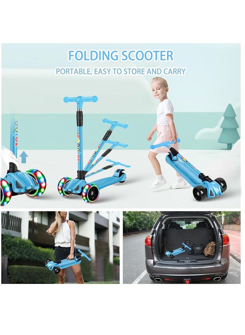 Kids scooter, 3 Wheel Scooter with Flash Wheels and Adjustable Height, Children Kick Scooter for 2-12 Year Kids (Bluel）