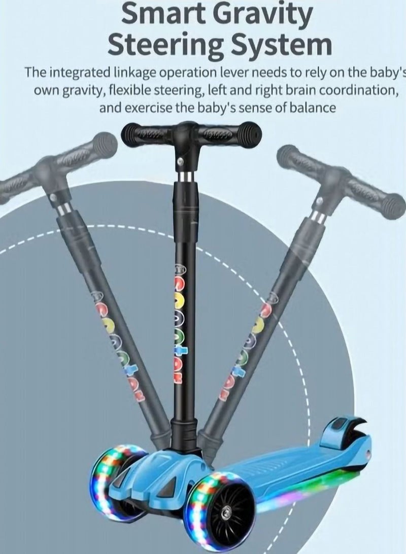 Kids scooter, 3 Wheel Scooter with Flash Wheels and Adjustable Height, Children Kick Scooter for 2-12 Year Kids (Bluel）