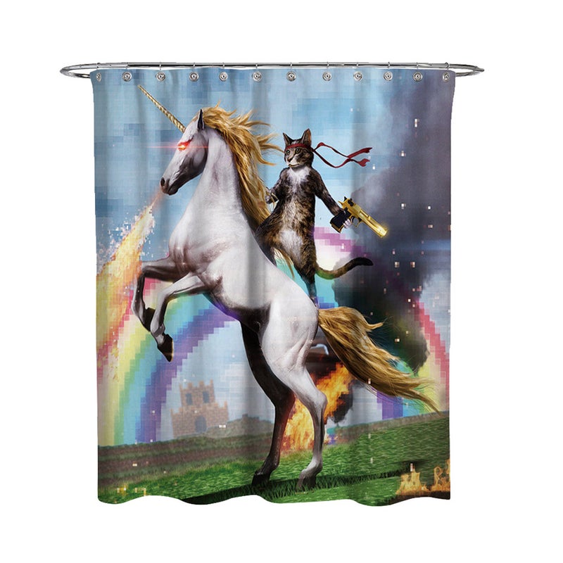 2pcs Cartoon Shower Curtain 3D Printing Curtain Home Decor Bathroom Decor Shower Curtains (Funny Cat) - Image 2
