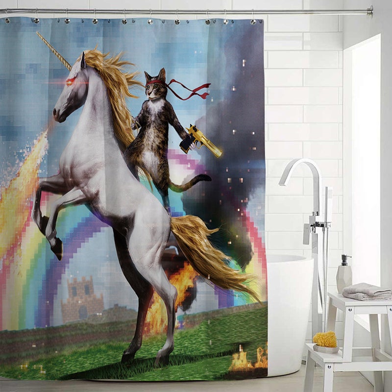 2pcs Cartoon Shower Curtain 3D Printing Curtain Home Decor Bathroom Decor Shower Curtains (Funny Cat) - Image 3